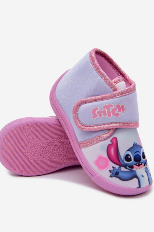 Detské šľapky na suchý zips STITCH ružové