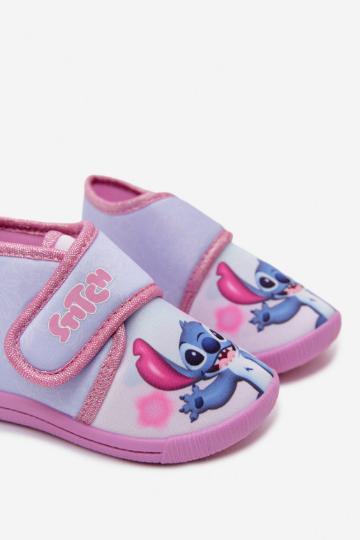 Detské šľapky na suchý zips STITCH ružové
