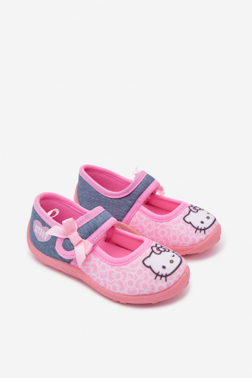 Detské šľapky na suchý zips HELLO KITTY ružové