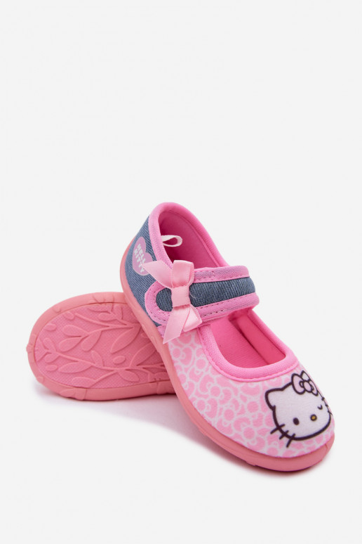 Detské šľapky na suchý zips HELLO KITTY ružové