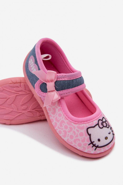 Detské šľapky na suchý zips HELLO KITTY ružové