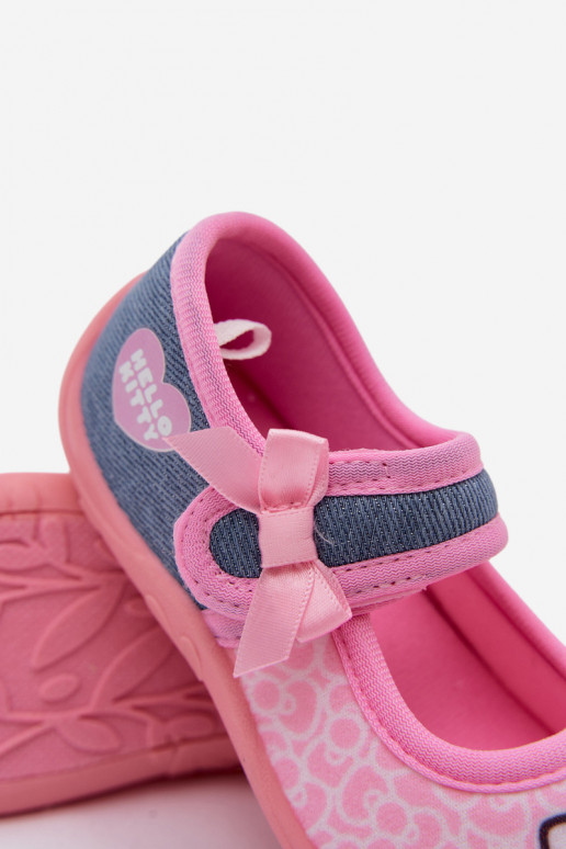 Detské šľapky na suchý zips HELLO KITTY ružové