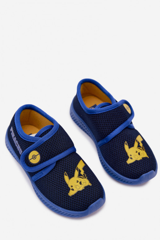 Chlapčenské šľapky na suchý zips Pikachu tmavomodré