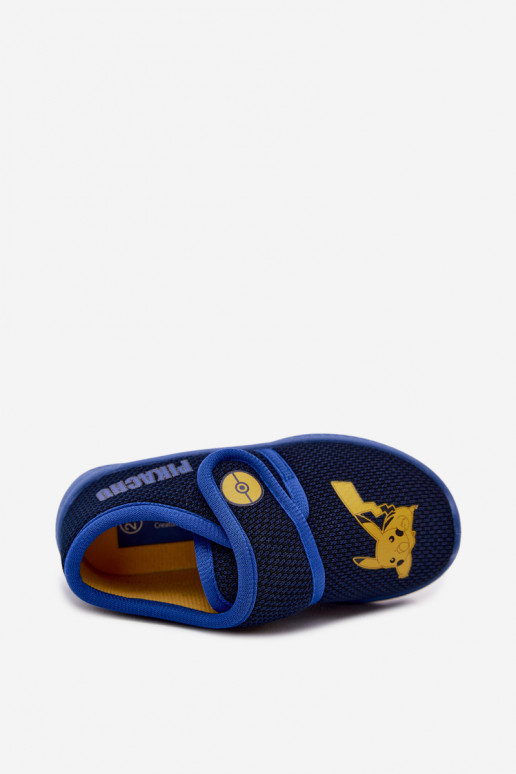 Chlapčenské šľapky na suchý zips Pikachu tmavomodré