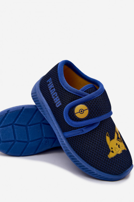 Chlapčenské šľapky na suchý zips Pikachu tmavomodré