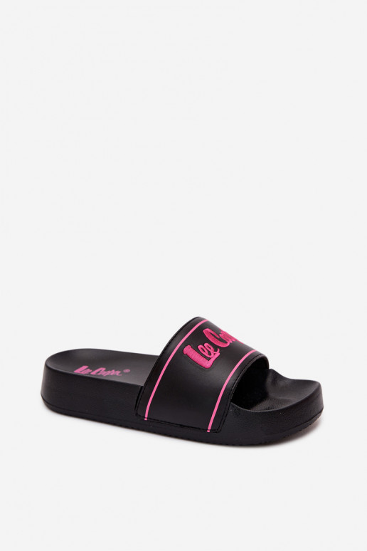 Dámske čierne šľapky na platforme Lee Cooper