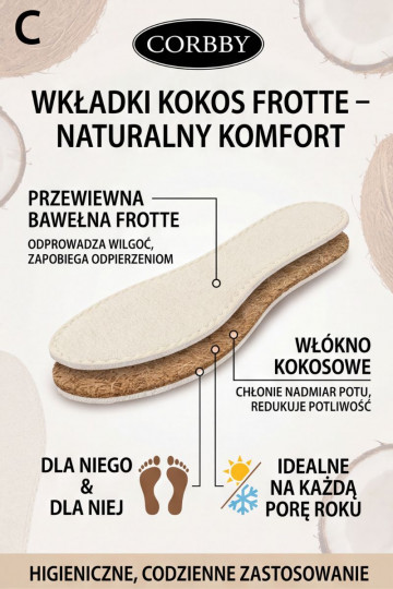 Corbby KOKOS FROTTE Vložky do topánok do každého počasia 2