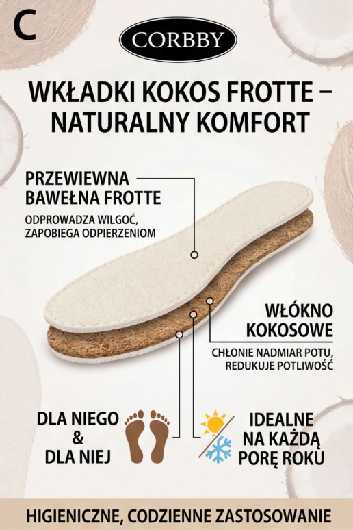 Corbby KOKOS FROTTE Vložky do topánok do každého počasia