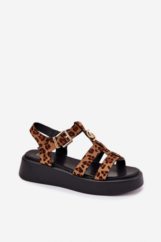 Dámske platformové sandále so zlatými detailmi a leopardím vzorom Fevire