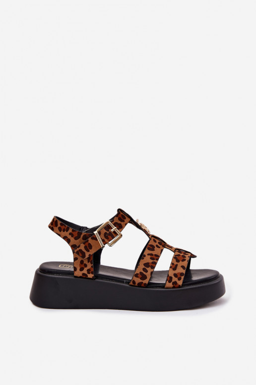 Dámske platformové sandále so zlatými detailmi a leopardím vzorom Fevire