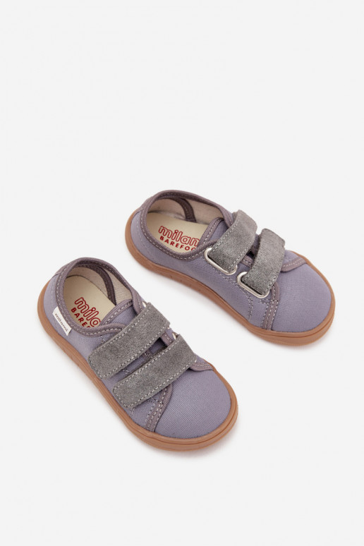 Chlapčenské šedé "Barefoot" šľapky "Hladko" Milami Saphira