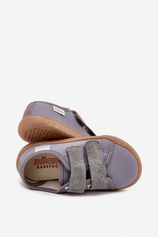 Chlapčenské šedé "Barefoot" šľapky "Hladko" Milami Saphira