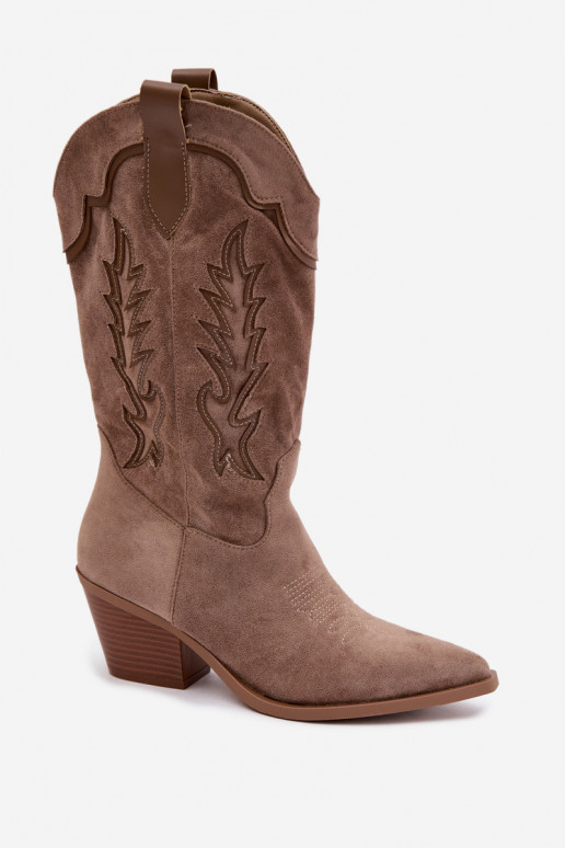 Dlhé cowboyské čižmy v khaki Betina