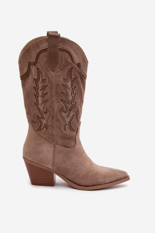 Dlhé cowboyské čižmy v khaki Betina