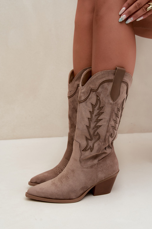 Dlhé cowboyské čižmy v khaki Betina
