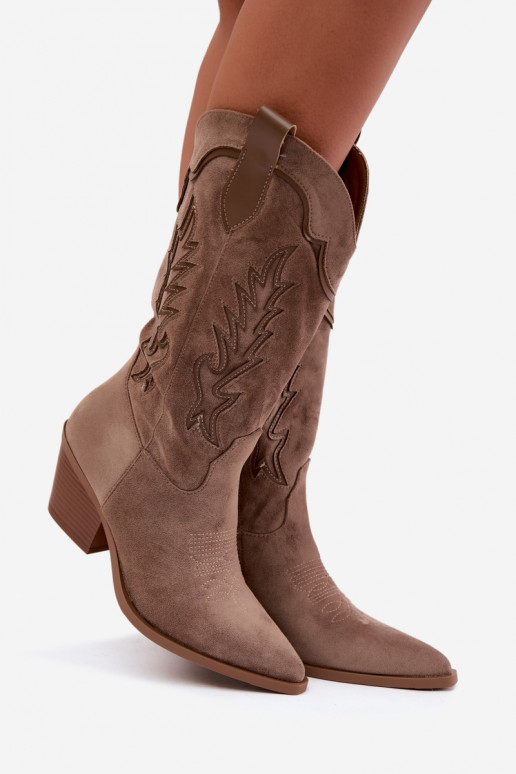 Dlhé cowboyské čižmy v khaki Betina