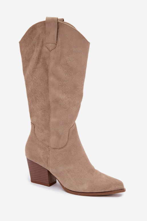 Dlhé kovbojské topánky na podpätku v khaki farbe Hartley