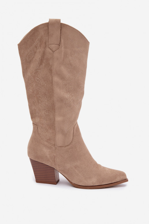 Dlhé kovbojské topánky na podpätku v khaki farbe Hartley