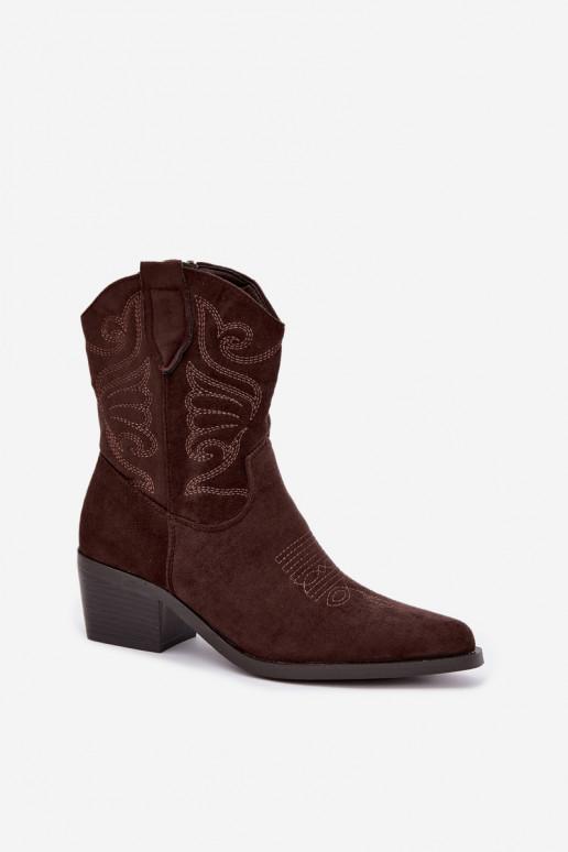 zateplené cowboyské štýlové členkové topánky s opätkom v čokoládovej farbe Corlie