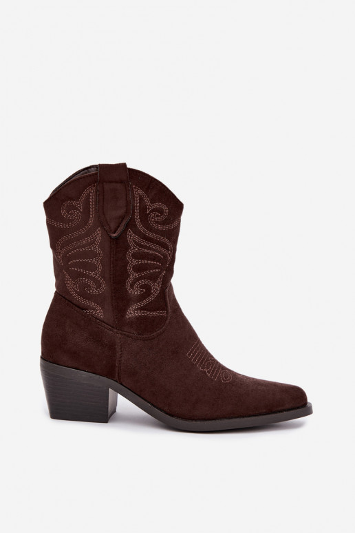 zateplené cowboyské štýlové členkové topánky s opätkom v čokoládovej farbe Corlie