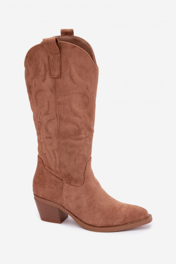 dlhé cowboyské štýlové topánky s opätkom v hnedej farbe INesly 2