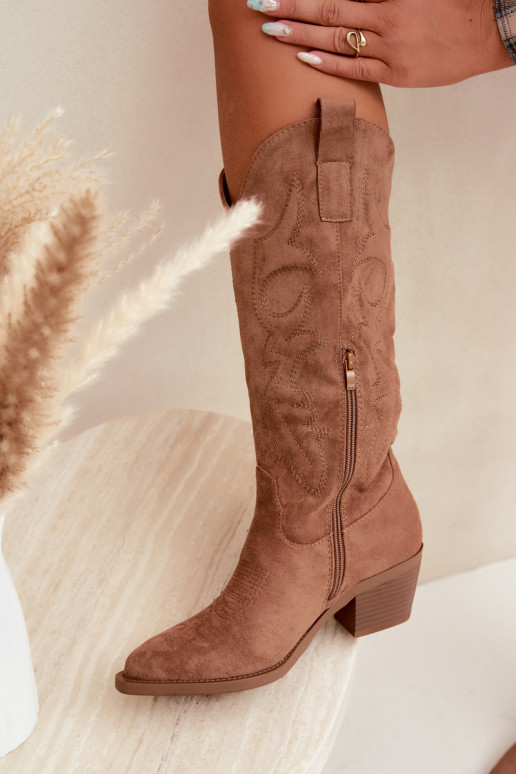 dlhé cowboyské štýlové topánky s opätkom v hnedej farbe INesly