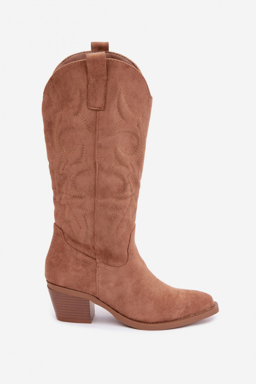 dlhé cowboyské štýlové topánky s opätkom v hnedej farbe INesly