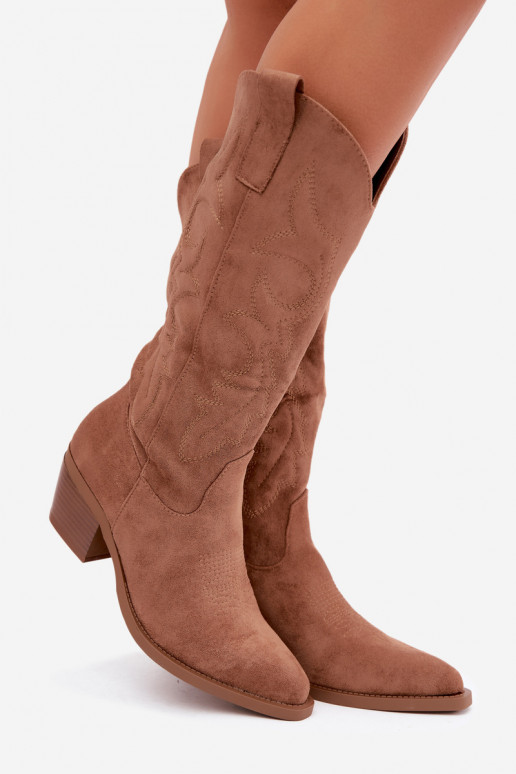 dlhé cowboyské štýlové topánky s opätkom v hnedej farbe INesly