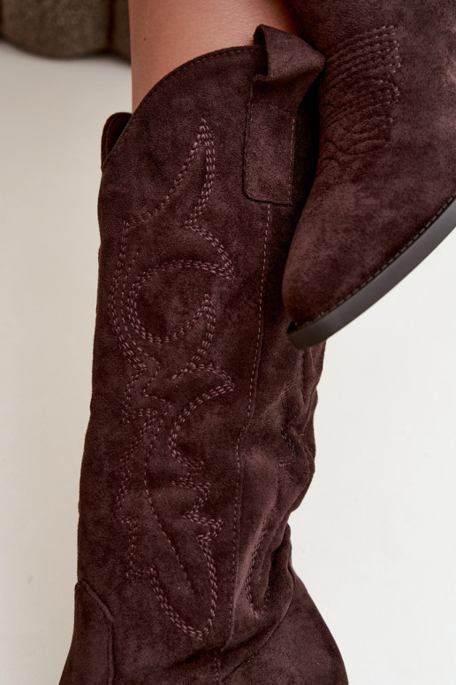 dlhé cowboyské štýlové topánky s opätkom v čokoládovej farbe INesly