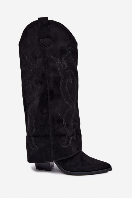 Dlhé čižmy v cowboy štýle s podpätkami so šitým zvrškom v čiernej farbe Irella