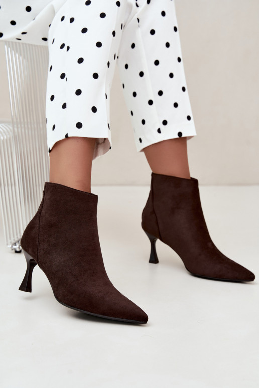 dámske zateplené členkové topánky s podpätkami v čokoládovej farbe Elsya