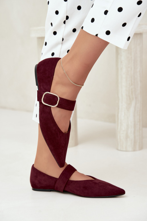 dámske baleríny s remienkami a prackami v bordovej farbe Melby