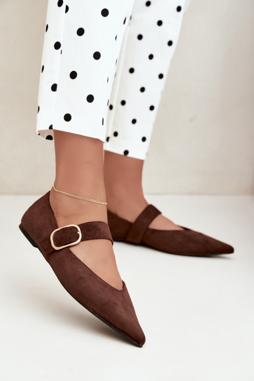 dámske baleríny s remienkami a prackami v hnedej farbe Melby