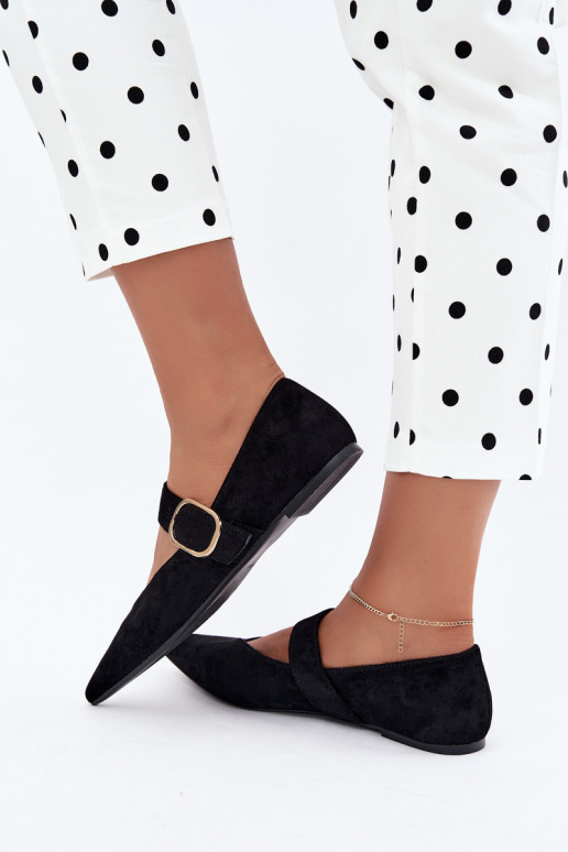 dámske baleríny s remienkami a prackami v čiernej farbe Melby