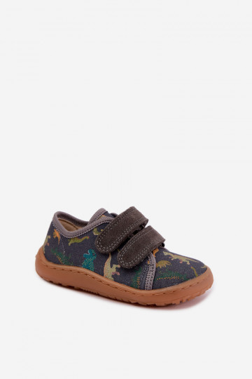 Detské šľapky Barefoot s dinosaurami Froddo Canvas G1700440-31 Šedé