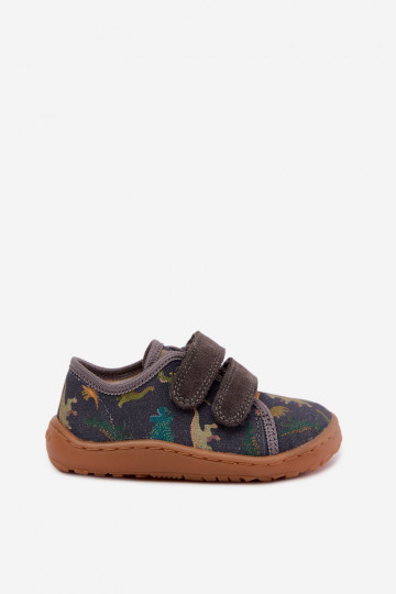 Detské šľapky Barefoot s dinosaurami Froddo Canvas G1700440-31 Šedé 2