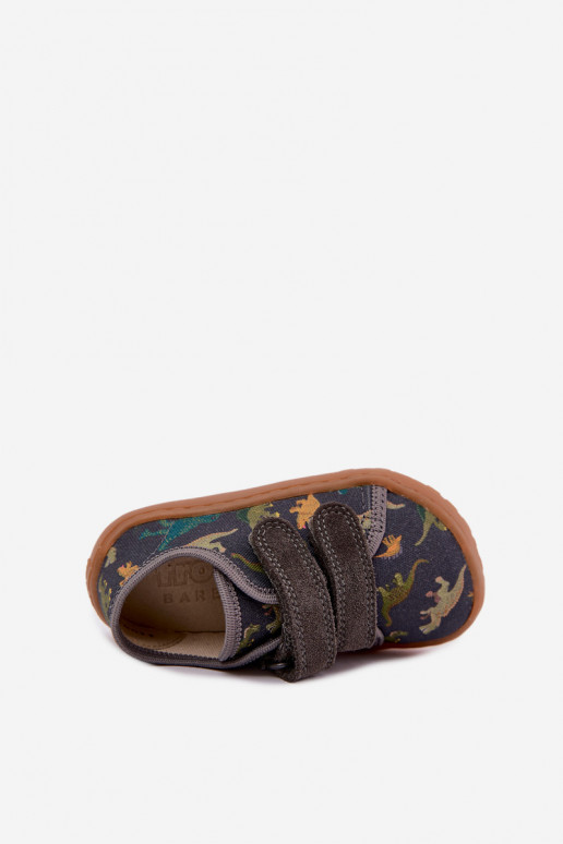 Detské šľapky Barefoot s dinosaurami Froddo Canvas G1700440-31 Šedé