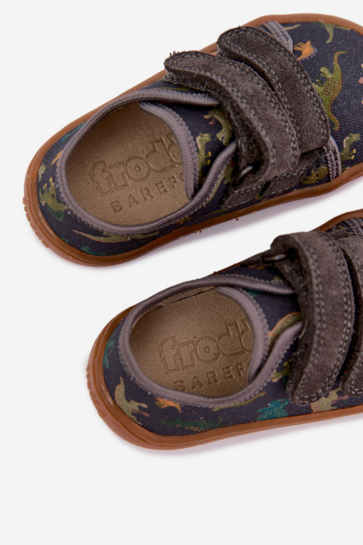 Detské šľapky Barefoot s dinosaurami Froddo Canvas G1700440-31 Šedé