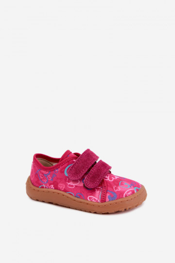 Detské šľapky Barefoot so srdiečkami Froddo Canvas G1700440-24 Ružové