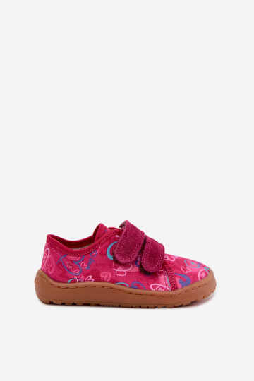 Detské šľapky Barefoot so srdiečkami Froddo Canvas G1700440-24 Ružové 2