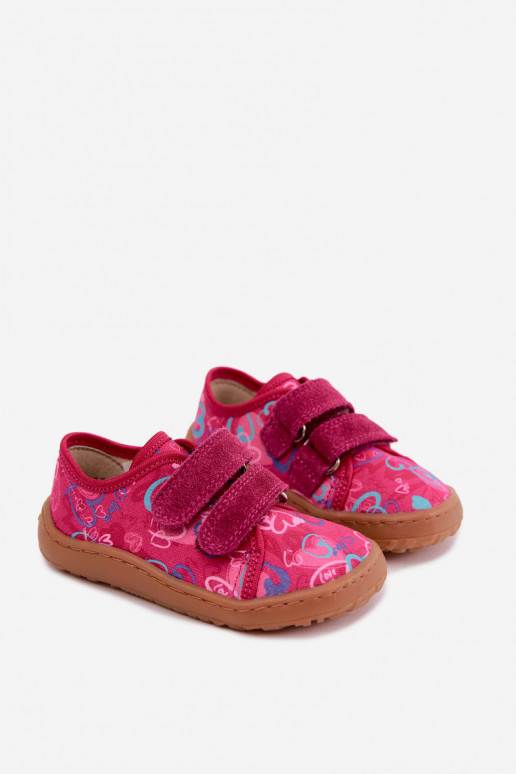Detské šľapky Barefoot so srdiečkami Froddo Canvas G1700440-24 Ružové
