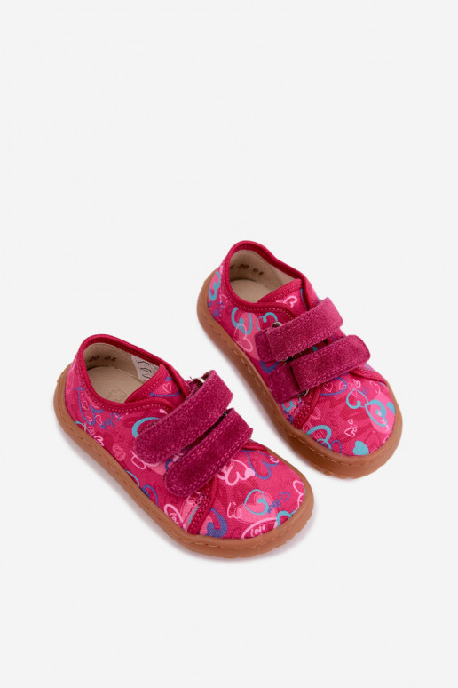Detské šľapky Barefoot so srdiečkami Froddo Canvas G1700440-24 Ružové