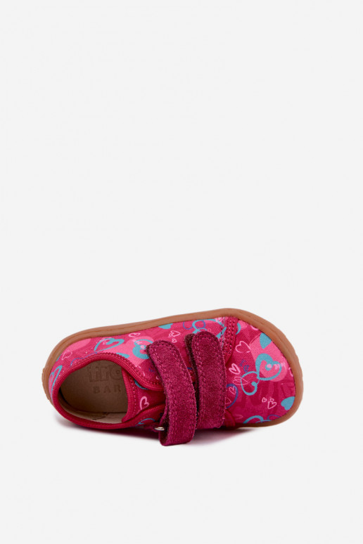 Detské šľapky Barefoot so srdiečkami Froddo Canvas G1700440-24 Ružové