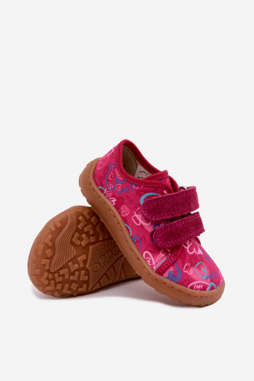 Detské šľapky Barefoot so srdiečkami Froddo Canvas G1700440-24 Ružové