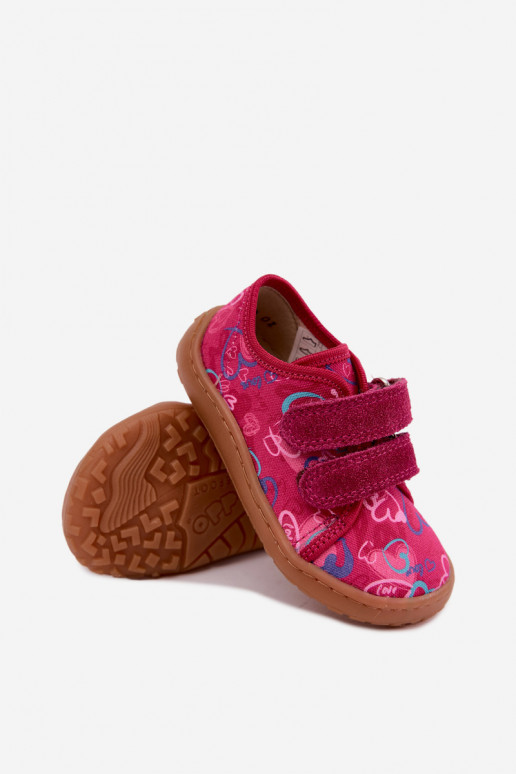 Detské šľapky Barefoot so srdiečkami Froddo Canvas G1700440-24 Ružové