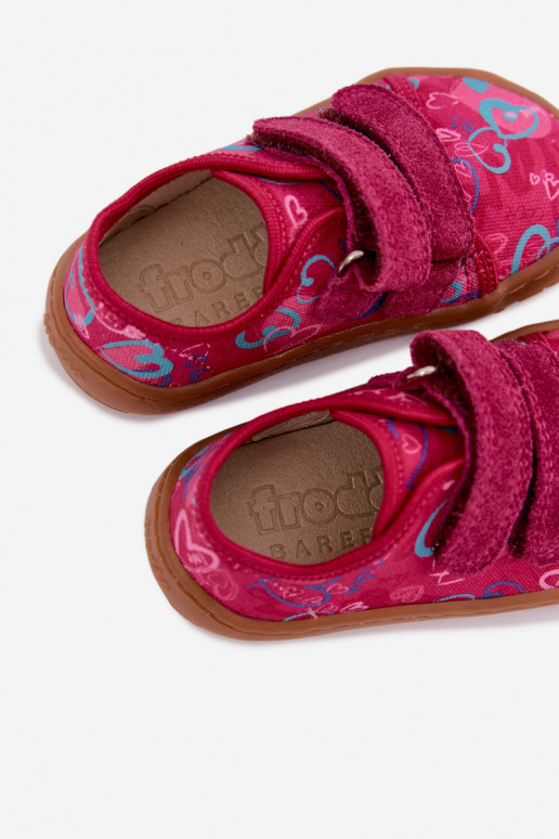 Detské šľapky Barefoot so srdiečkami Froddo Canvas G1700440-24 Ružové