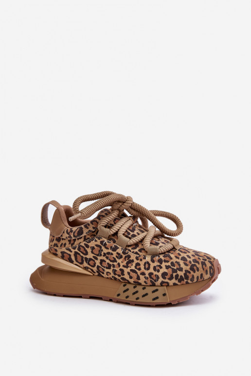 Semišové dámske tenisky s platformou a leopardím vzorom Artiker 55C0135 hnedé