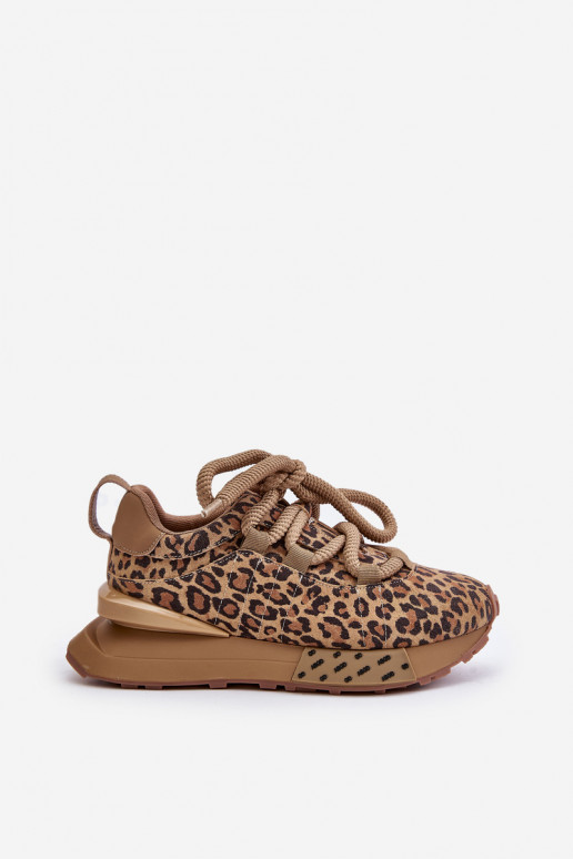 Semišové dámske tenisky s platformou a leopardím vzorom Artiker 55C0135 hnedé