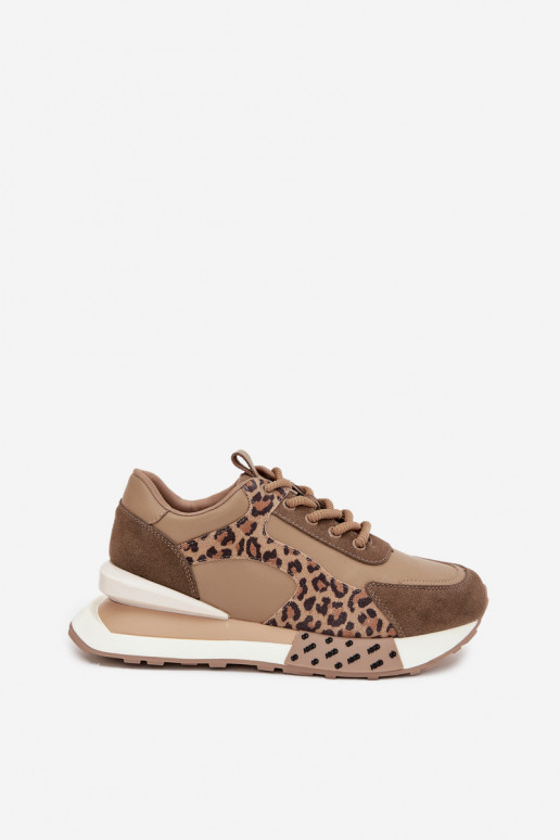 Hnedé športové tenisky s platformou a detailmi z umelej kože s leopardím vzorom Artiker 55C0089
