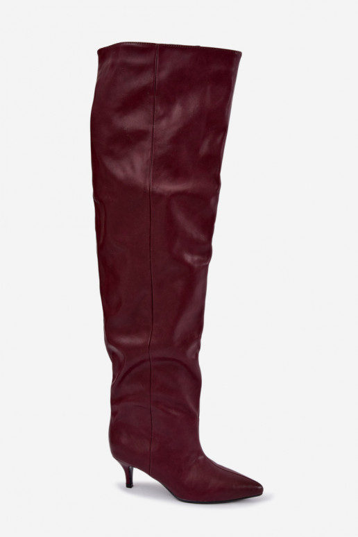 dámske vysoké čižmy na slip-on s tenkými podpätkami v burgundskej farbe Ysolienne